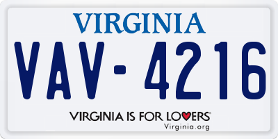 VA license plate VAV4216