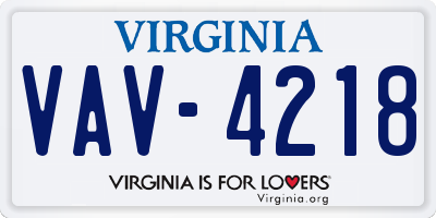 VA license plate VAV4218