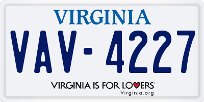VA license plate VAV4227
