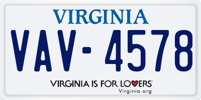 VA license plate VAV4578