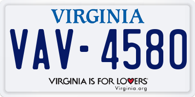 VA license plate VAV4580