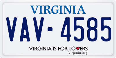 VA license plate VAV4585
