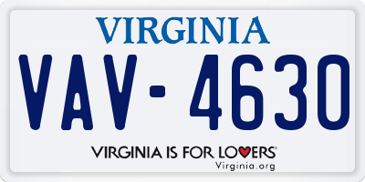 VA license plate VAV4630