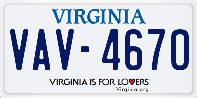 VA license plate VAV4670