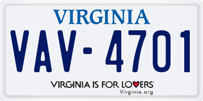 VA license plate VAV4701