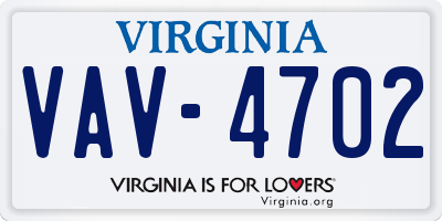 VA license plate VAV4702