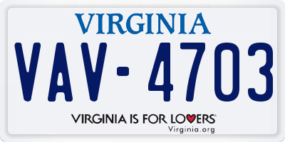 VA license plate VAV4703