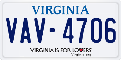 VA license plate VAV4706