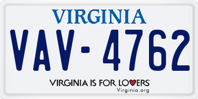 VA license plate VAV4762