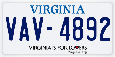 VA license plate VAV4892