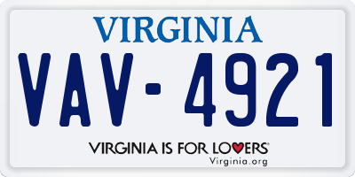VA license plate VAV4921