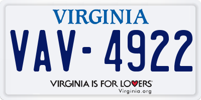 VA license plate VAV4922