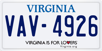 VA license plate VAV4926