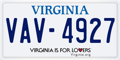 VA license plate VAV4927