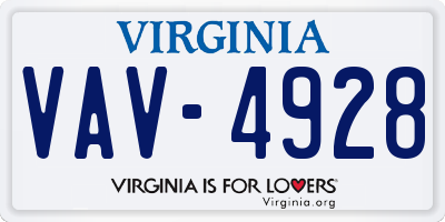 VA license plate VAV4928