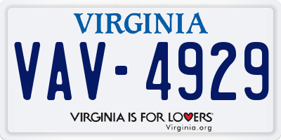 VA license plate VAV4929