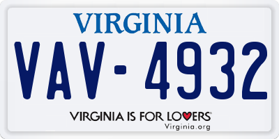 VA license plate VAV4932