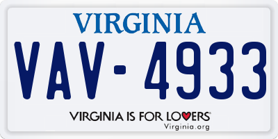 VA license plate VAV4933