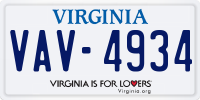 VA license plate VAV4934