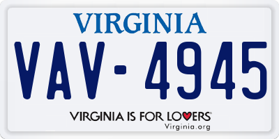 VA license plate VAV4945