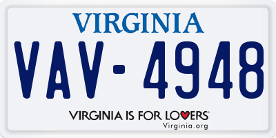 VA license plate VAV4948