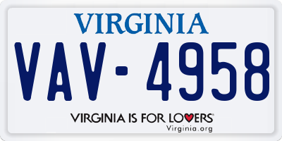 VA license plate VAV4958