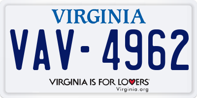 VA license plate VAV4962