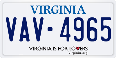 VA license plate VAV4965