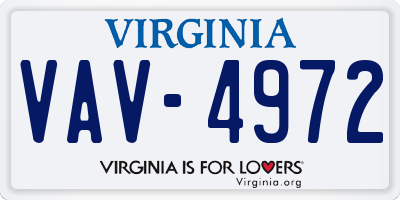 VA license plate VAV4972