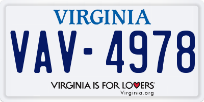 VA license plate VAV4978