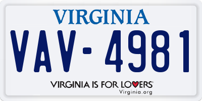 VA license plate VAV4981