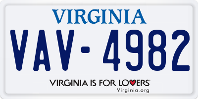 VA license plate VAV4982