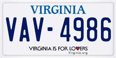 VA license plate VAV4986