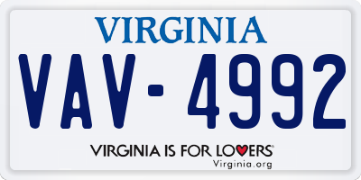 VA license plate VAV4992