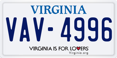 VA license plate VAV4996