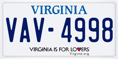VA license plate VAV4998