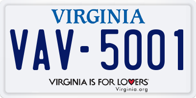 VA license plate VAV5001