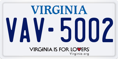 VA license plate VAV5002