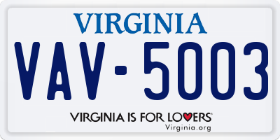 VA license plate VAV5003