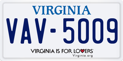 VA license plate VAV5009
