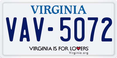 VA license plate VAV5072