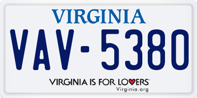 VA license plate VAV5380