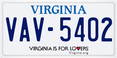 VA license plate VAV5402