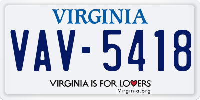 VA license plate VAV5418