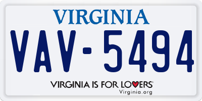 VA license plate VAV5494