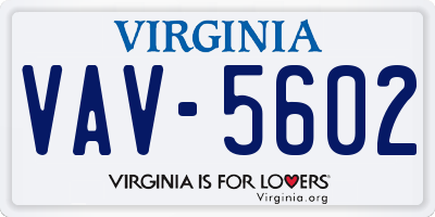 VA license plate VAV5602