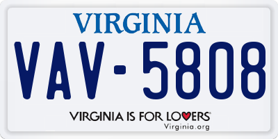 VA license plate VAV5808