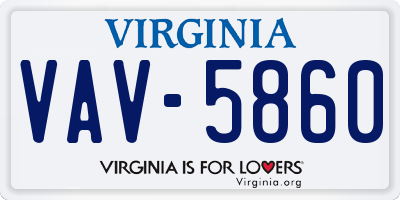 VA license plate VAV5860