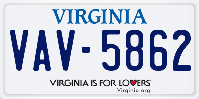 VA license plate VAV5862