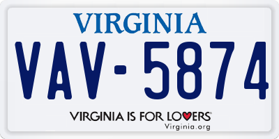 VA license plate VAV5874